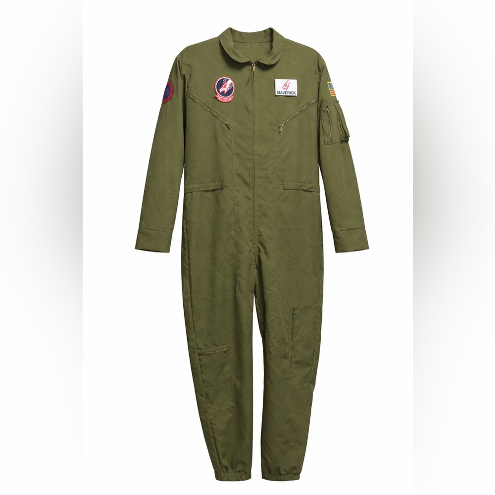 Top Gun Maverick Flight Suit Jumpsuit Costume Olive Green Pilot Large